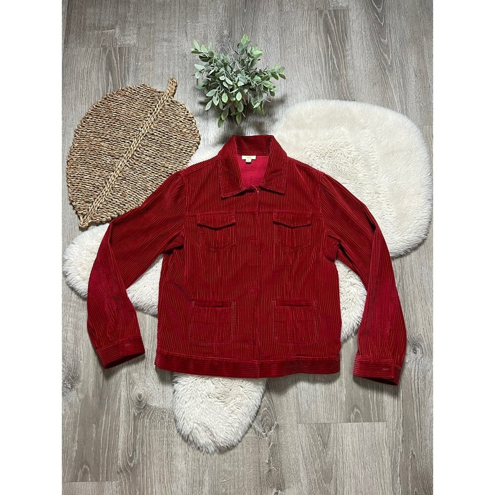 J. Jill Corduroy Red Button Front Jacket Sz S